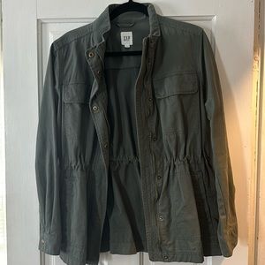 Old Navy dark green-grayish jacket! Sinches at the waist, super flattering!